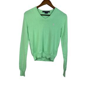 Ralph Lauren Sport Green V-Neck Sweater M‎ 100% Cotton Vintage Y2K Preppy